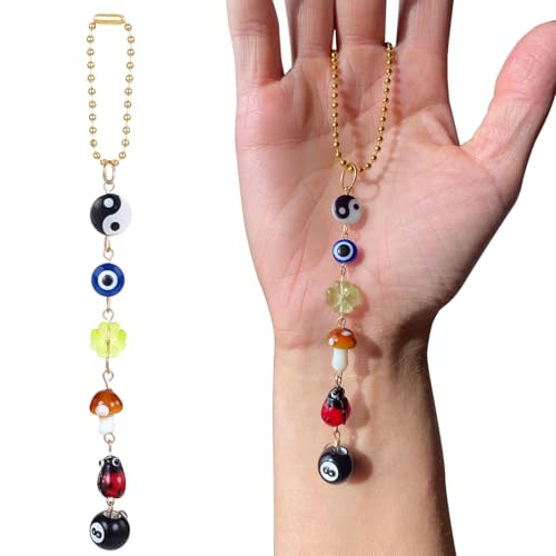 STHIRA Good Luck Evil Eye Car Hanging Accessories Interior Car Hanging with 8 Ball, Mushroom, and Four-Leaf Clover Pendant for Rear View Mirror, Boho Ladybug Yin Yang Symbol Car Decor Accessory STHIRA Good Luck Evil Eye Car Hanging Accessories Interior Car Hanging with 8 Ball, Mushroom, and Four-Leaf Clover Pendant for Rear View Mirror, Boho Ladybug Yin Yang Symbol Car Decor Accessory